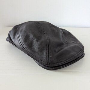 Scala 100% Leather Newsboy Hat, XL